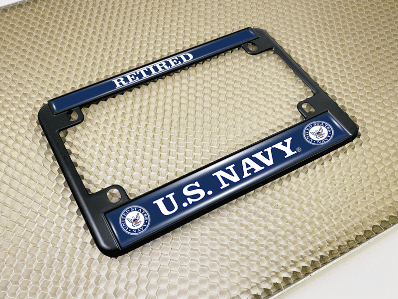 U.S. Navy Retired - Motorcycle Metal License Plate Frame (wb)